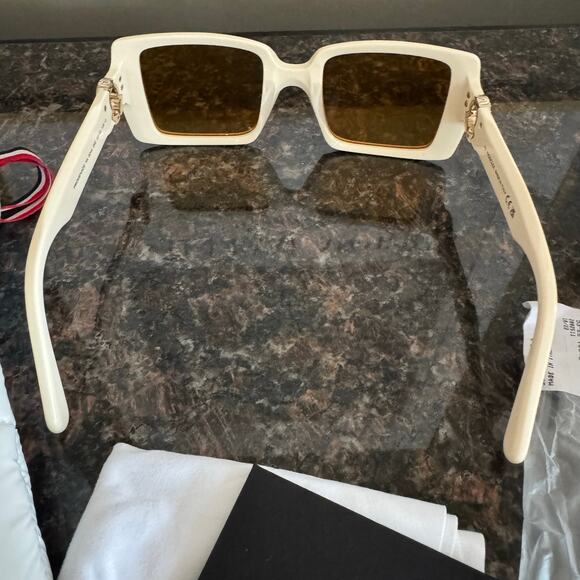 NEW Moncler ML0244 Promenade Sunglasses Solid Ivory Gold Logo Honey Lenses case - Picture 8 of 12